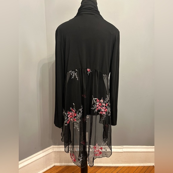 Kim & Cami Black Open Front Cardigan with Sheer Embroidered Mesh, size M - Picture 1 of 5